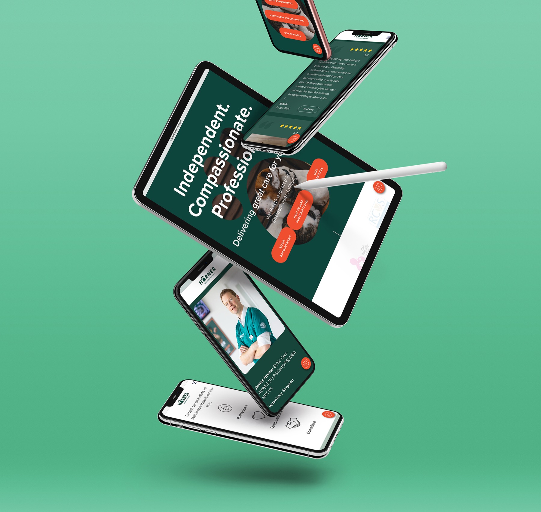 A vet practice website built by Heedly, shown across devices