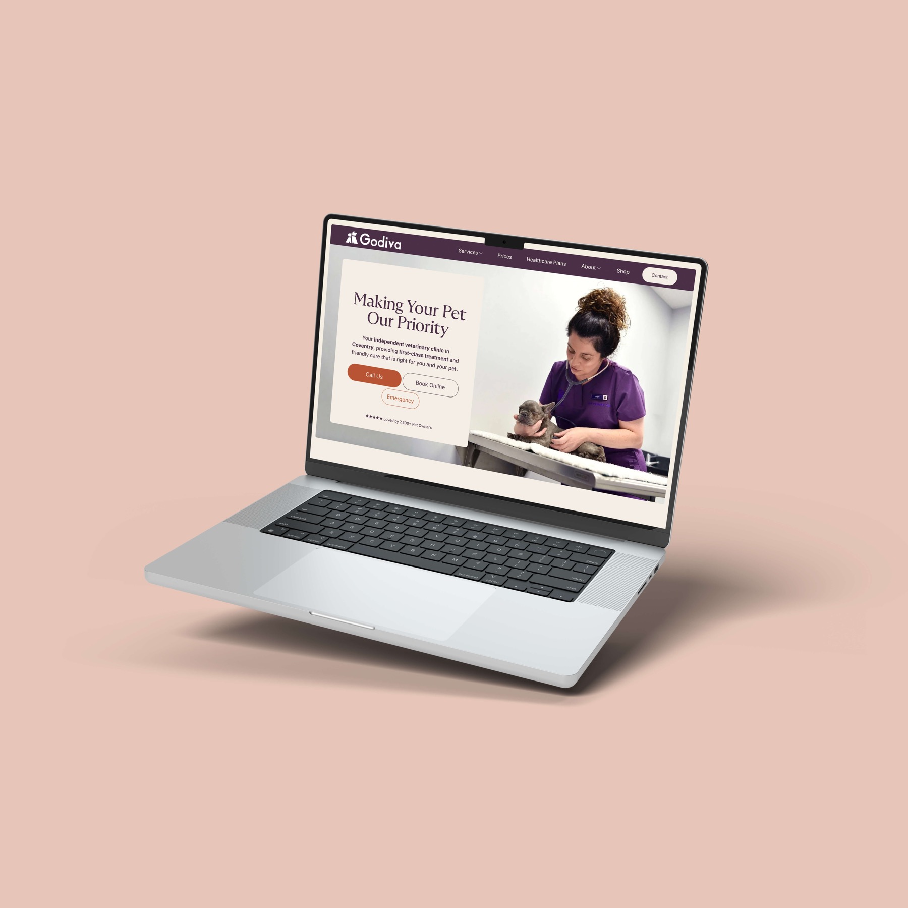 Godiva Vet Clinic website on a laptop