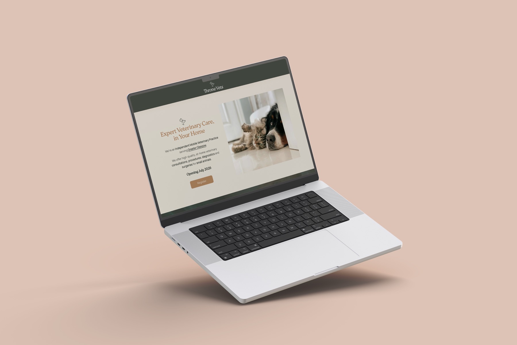 Throne Vets launch website on a laptop