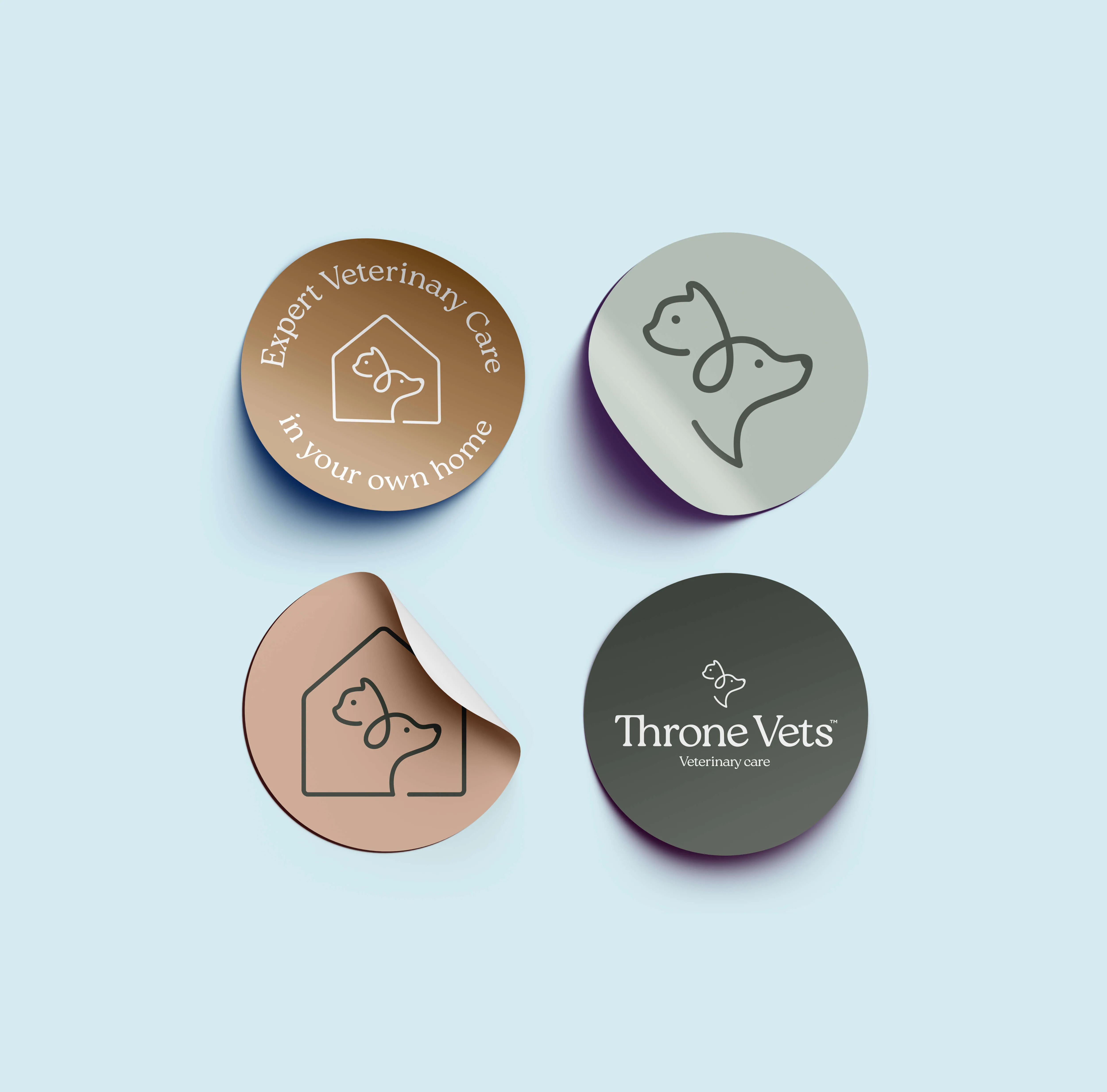 Veterinary brand identity designs displayed on circular signs